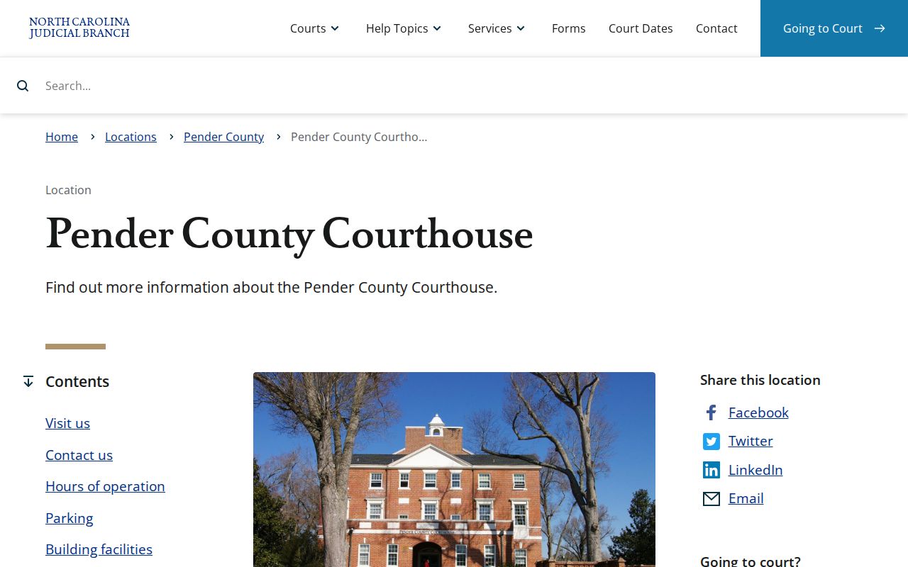 Pender County Courthouse for Burgaw criminal court records
