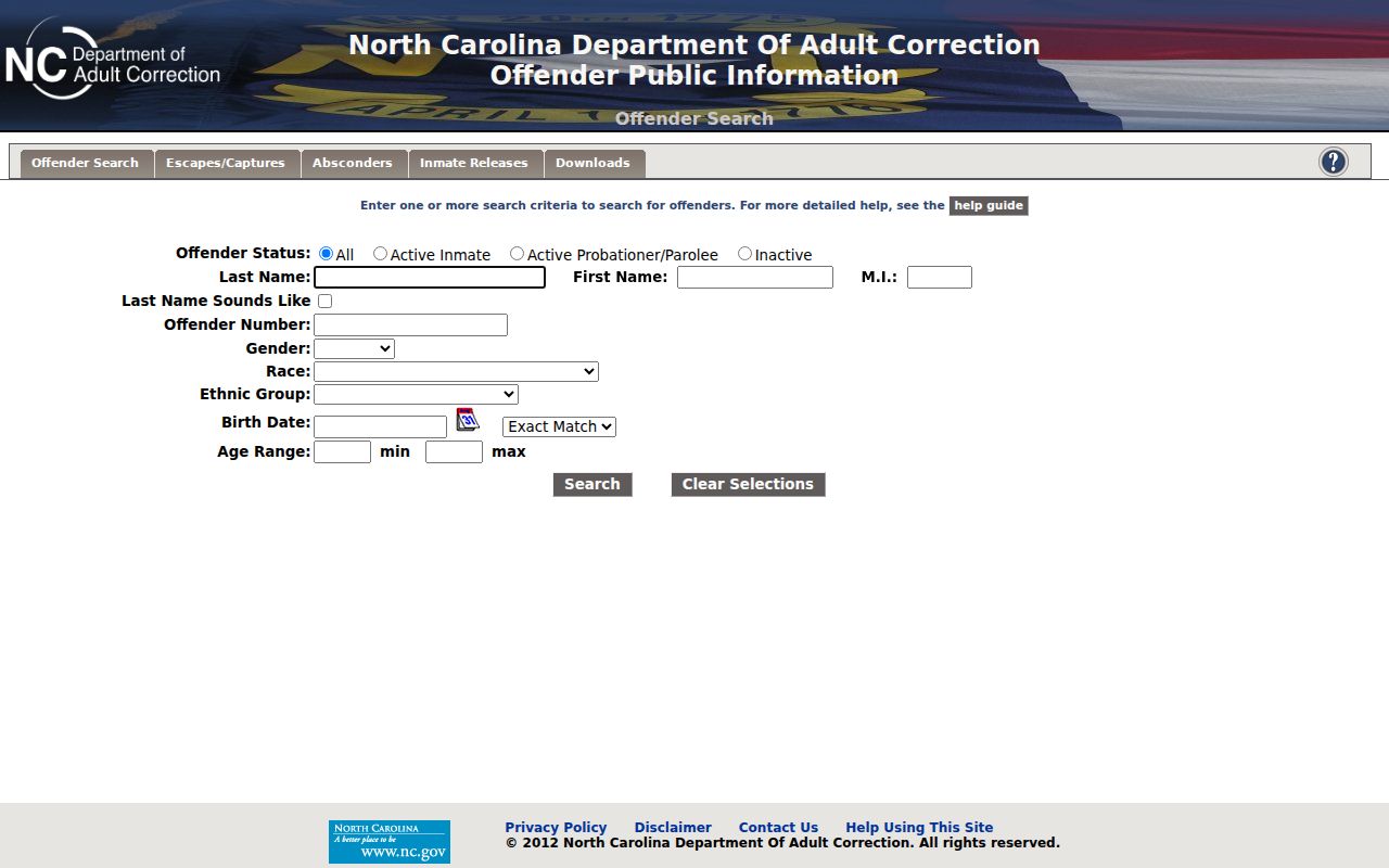 Pender County arrest records NCDAC offender search