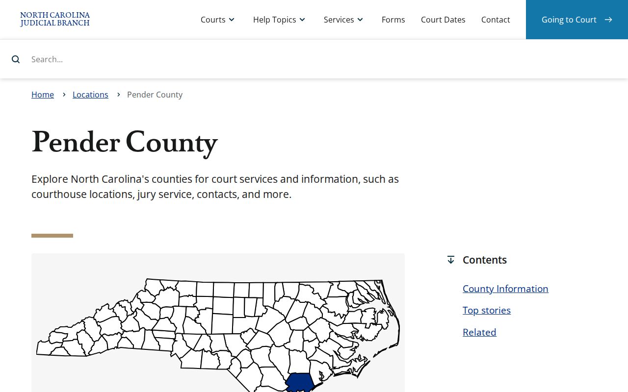 Pender County criminal court cases and Judicial Branch services