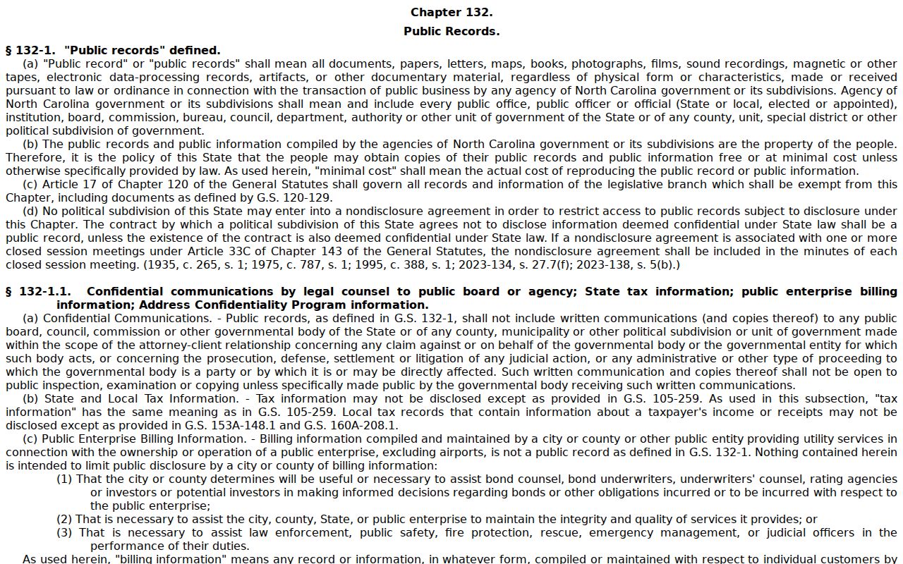 Pender County criminal records North Carolina Public Records Law