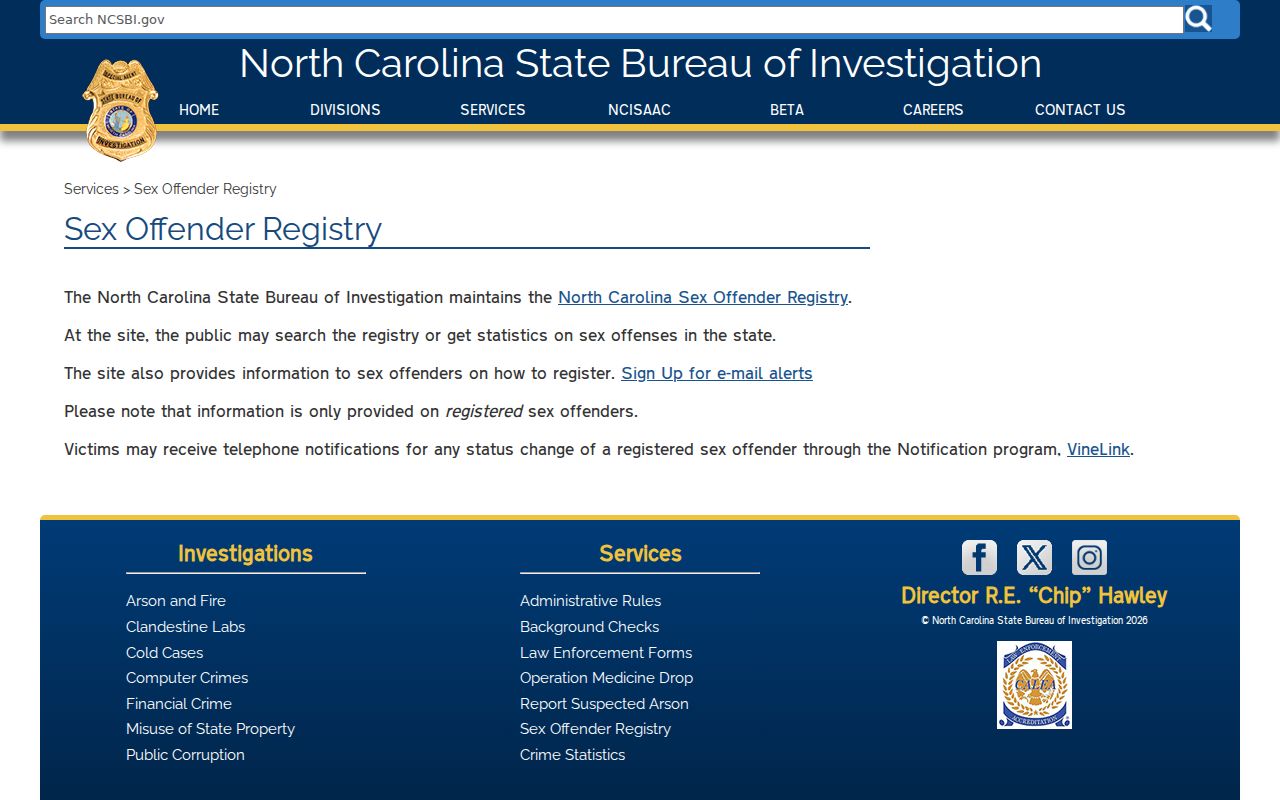 SBI overview for Pender County sex offender registry records