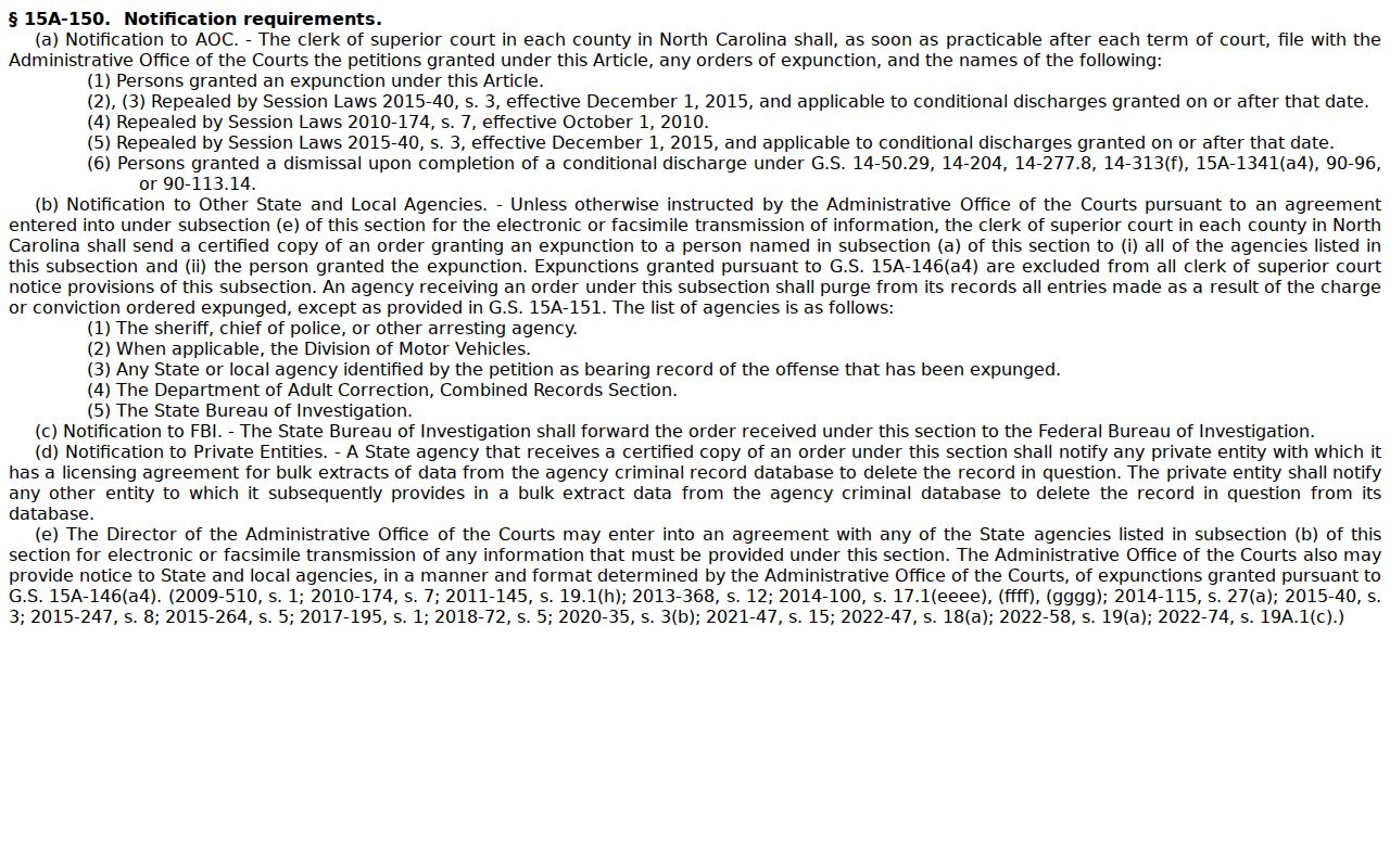 Expunction notification law for St. Helena criminal records