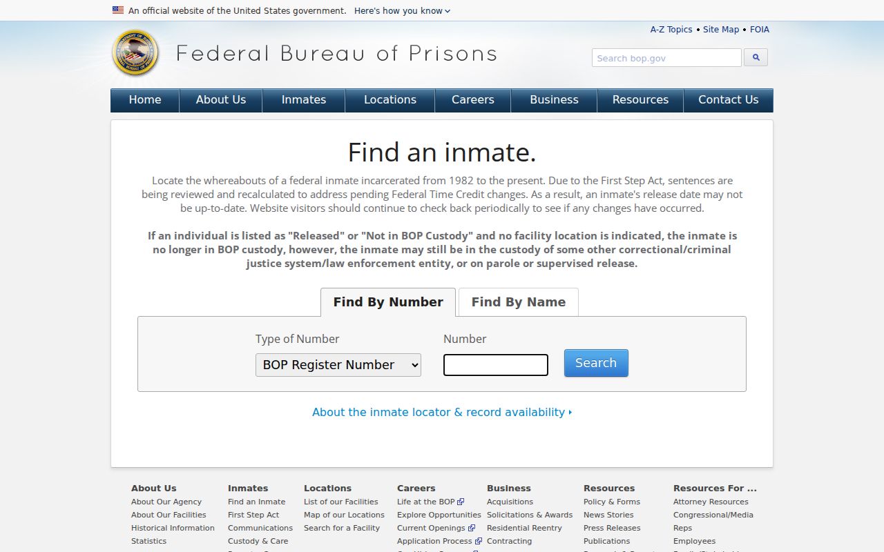 Federal custody locator for St. Helena criminal history research
