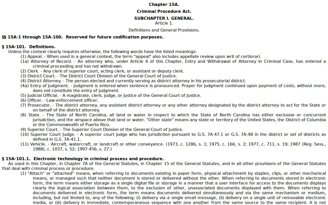 North Carolina criminal procedure for St. Helena criminal records